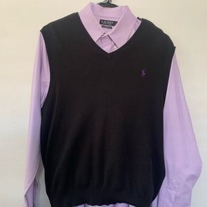 Black sweater vest black w/purple logo, xl, lightly worn, shirt sold separately